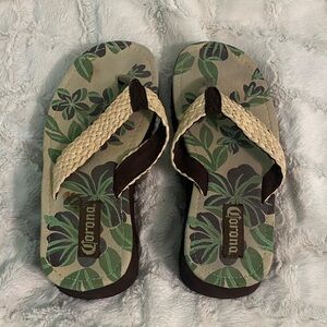 Y2K Corona Tropical Green and Cream Flip Flops